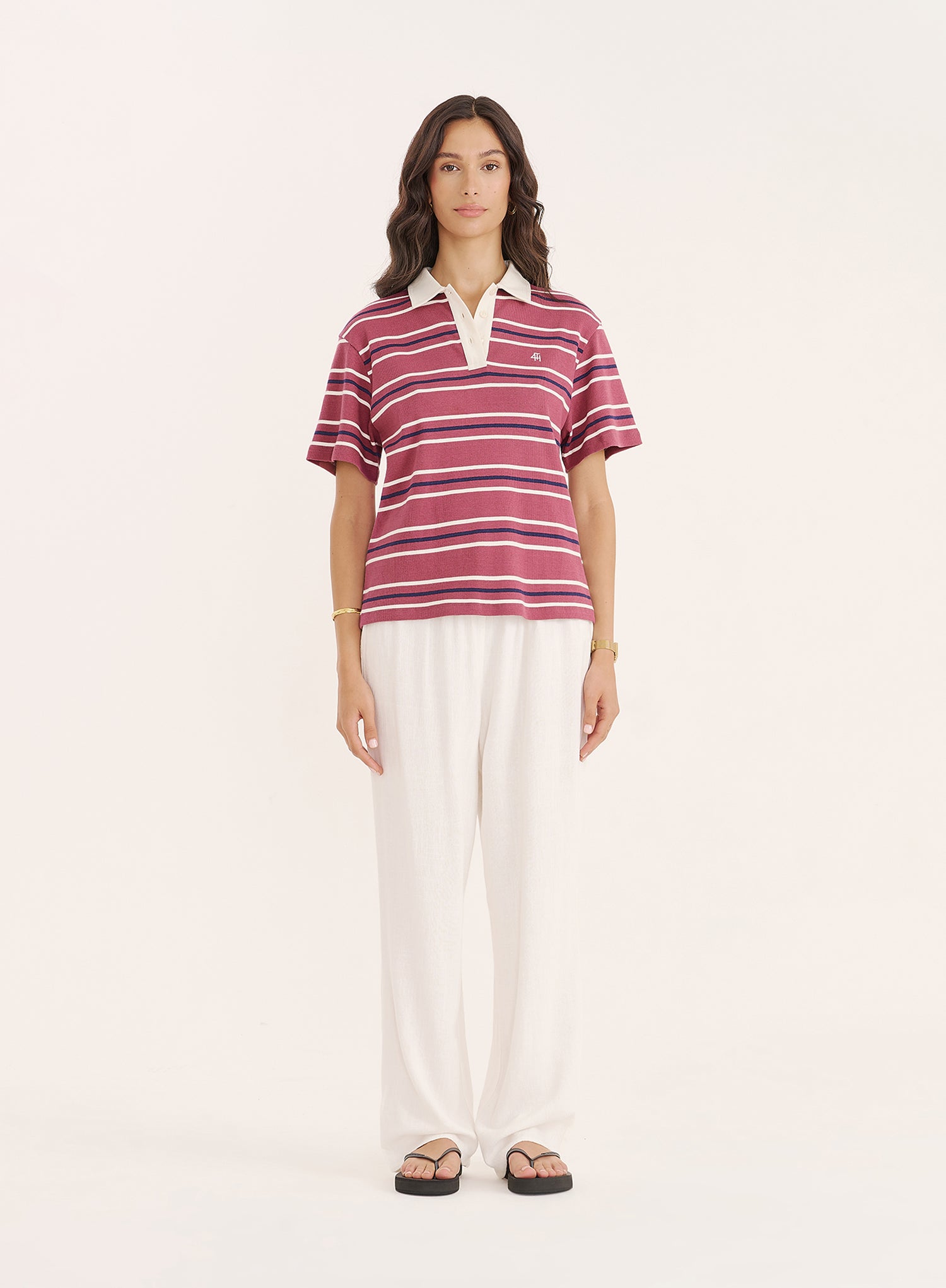 Berry Stripe Short Sleeve Polo Top